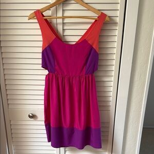 Roxy Bright Pink Purple Orange Colorblock Cutout Dress Small